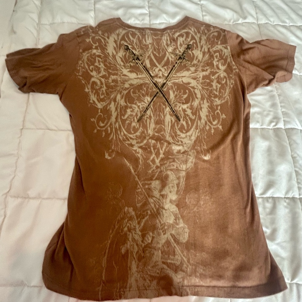 Resurge  Men's Brown Graphic Crew Neck Affiction style T-Shirt - Picture 2 of 5